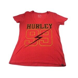Hurley Shirt Womens L Short Sleeve V Neck‎ 99 Graphic Coral Casual Ladies